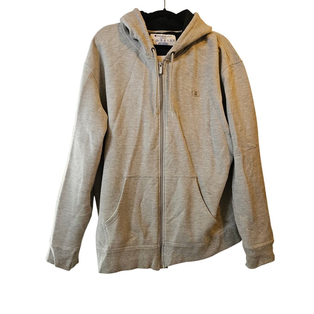 Champion Sherpa Lined Hoodie Mens XL Gray Full Zip Fleece Sweatshirt Warm
